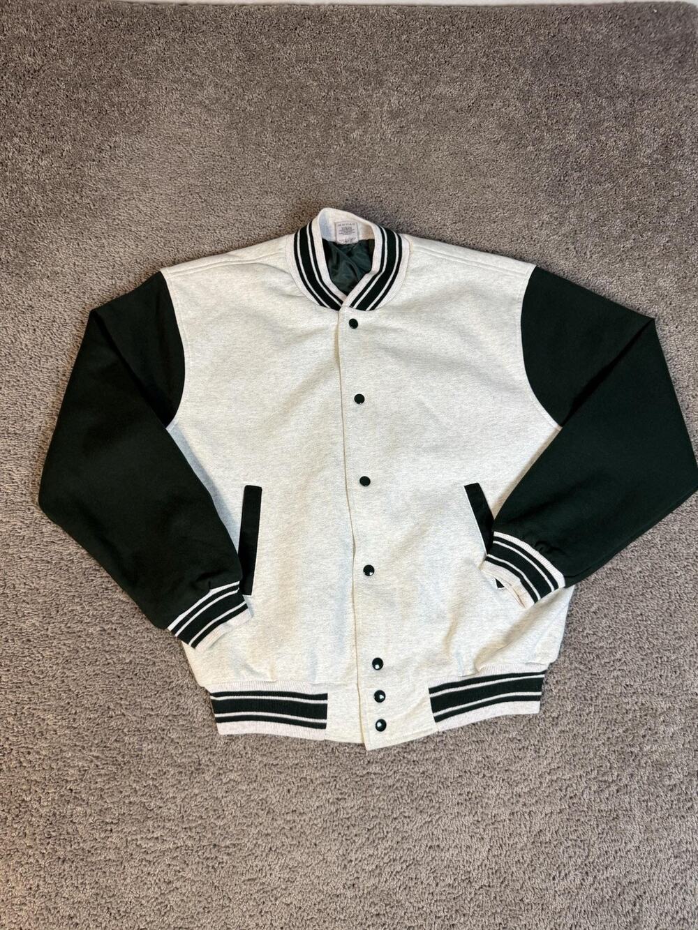 Vintage Fruit Of The Loom Varsity Sweater Jacket Mens Large Gray Green Lined 90s